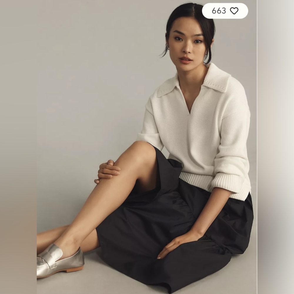 NWT English Factory Long-Sleeve Polo Twofer Midi Dress Sz L - Picture 2 of 9